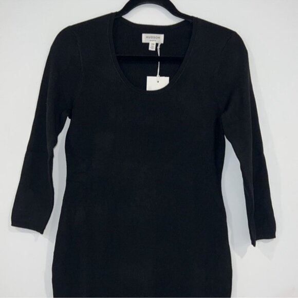 HUDSON North Black Rib Open Neck Form-fitting Midi Dress size Large - Picture 3 of 10